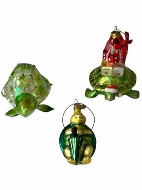 Set of 3 Whimsical Glass Turtle Ornaments